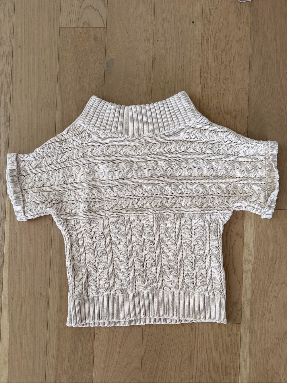 Express Cream Cable Knit Short-Sleeve Turtleneck Sweater